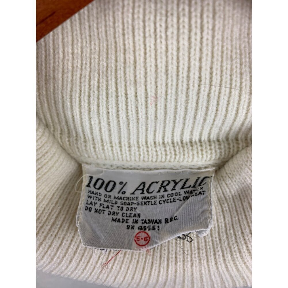 Vintage Cream Knit Dress With Striped Sleeves & Turtleneck - Picture 5 of 6